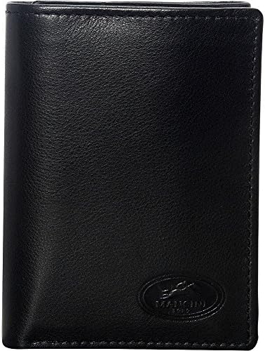 Mancini Leather Goods Mens RFID Secure Trifold Wing Wallet (Black)