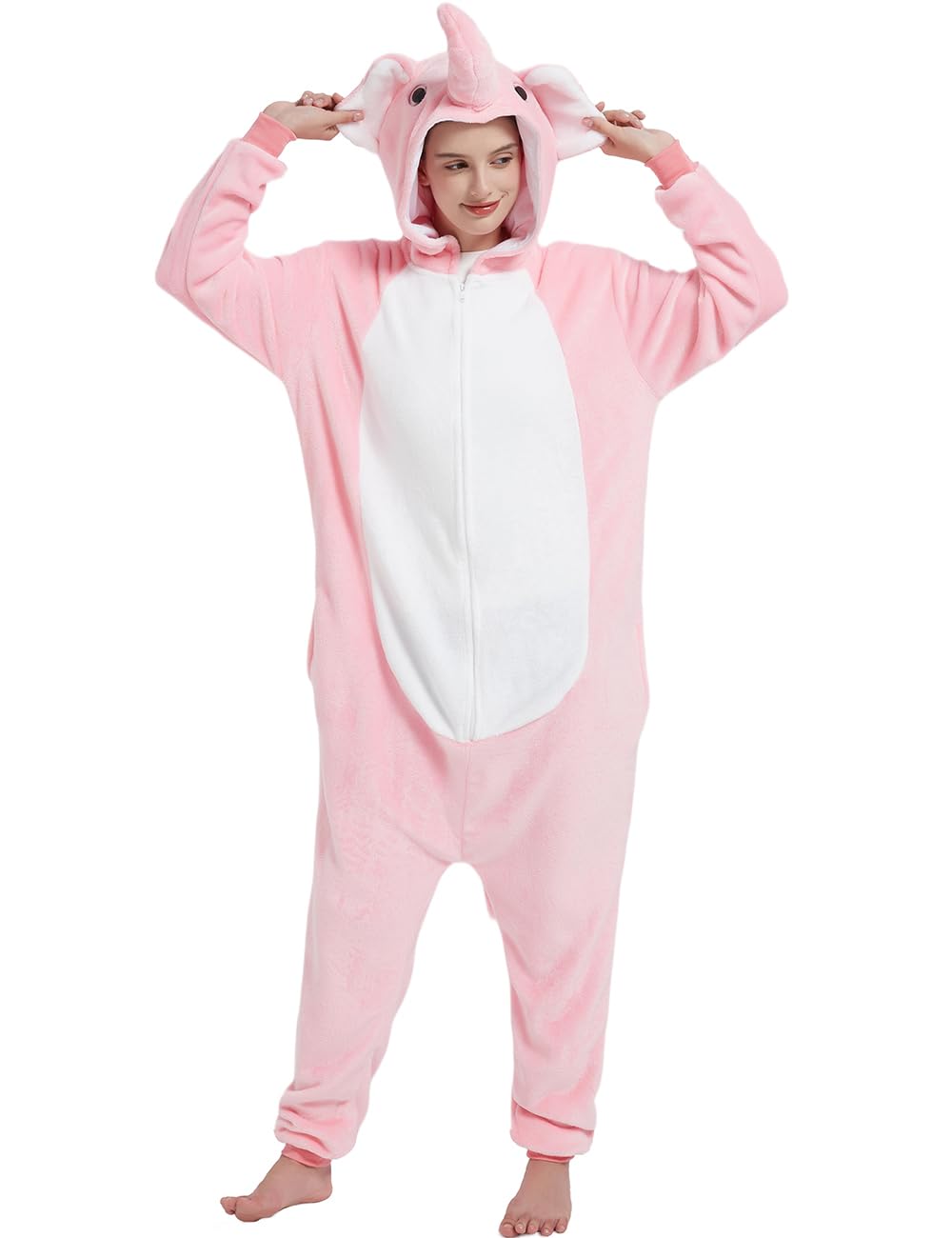 Photo 1 of **DIRT spot on material**
ACOGNA Elephant Adult Onesie Animal One Piece Pajamas for Women Costume Unisex Cosplay Plush Soft Halloween Christmas Sleepwear Pink Medium