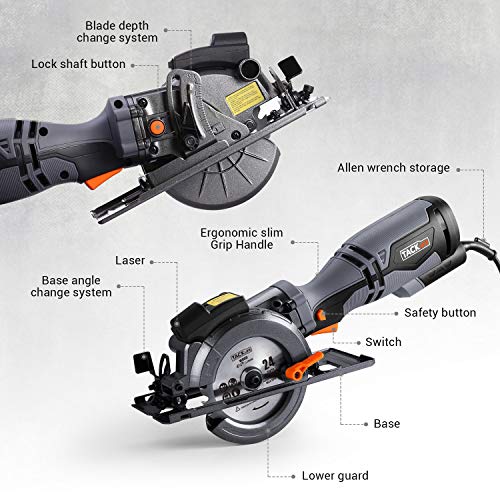 TACKLIFE Compact Circular Saw with 6 Blades (43/4" & 41/2”), Laser