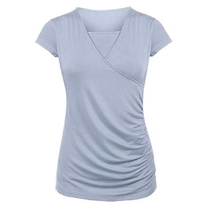 Lonshell Schwangerschaft Damen Umstandsshirt Still Kurzarm T-Shirt Sommer V-Ausschnitt Oberteile Mutterschafts Umstandsmode U