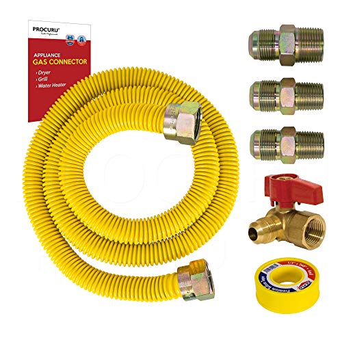 PROCURU 72" x 1/2" OD Gas Flex Line Connector Kit with 1/2" Angle Valve, WeatherProof Flexible Stainless Steel Tubing with SafeGuard Coating for Dryer, Water Heater - Thumbnail 6