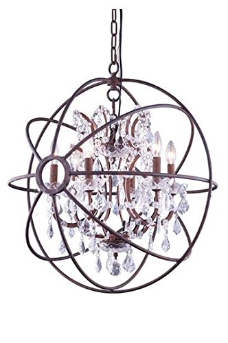 Metro Rustic Iron Modern 6-Light Hanging Chandelier Heirloom Handcut Crystal in Crystal (Clear)-800D25RI-RC–25″ W/D