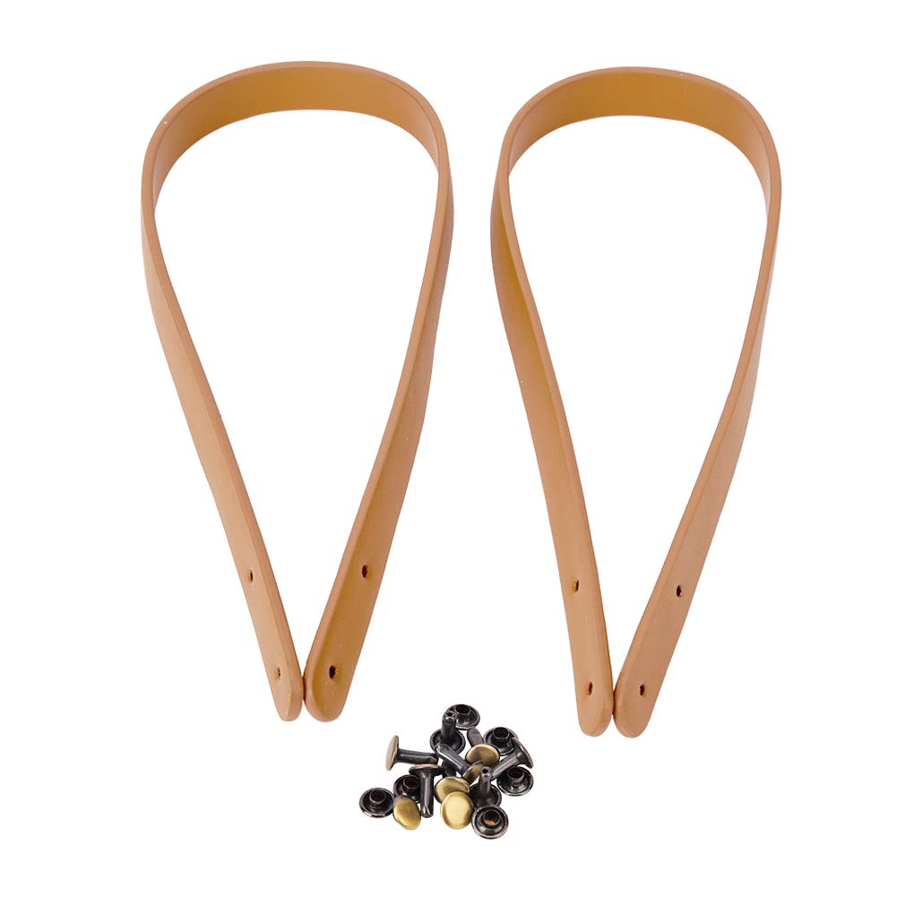 Bag Strap, 2Pcs 21.7 Inch Handmade Leather Bag Handles with Bronze Rivets for Shoulder Bag Purse Making Supplies Beige Durable Fashion Accessory for DIY Handbags