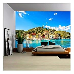 Portofino Luxury Landmark Panorama Village and Yacht in Little Bay Harbor Liguria, Italy - Removable Wall Mural | Self-Adhesive Large Wallpaper - 66x96 inches