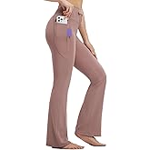 baleaf Womens Flare Leggings with Zipper Pockets Drawstring Flared Yoga Pants Bell Bottom Leggings Tummy Control