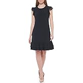 Tommy Hilfiger Womens Sleeveless Round Neck Ruffle Trim Mini Dress