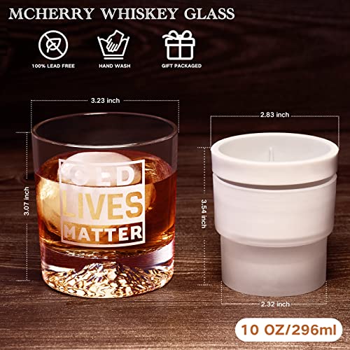 Mcherry OLD LIVES MATTER Whiskey Glass and Ice Ball Mold Gift Set , 10 oz Whiskey Glass - 2.5 Inch Round Ice Cube Molds Old Man Gift Ideas for Christmas Birthday Retirement Anniversary