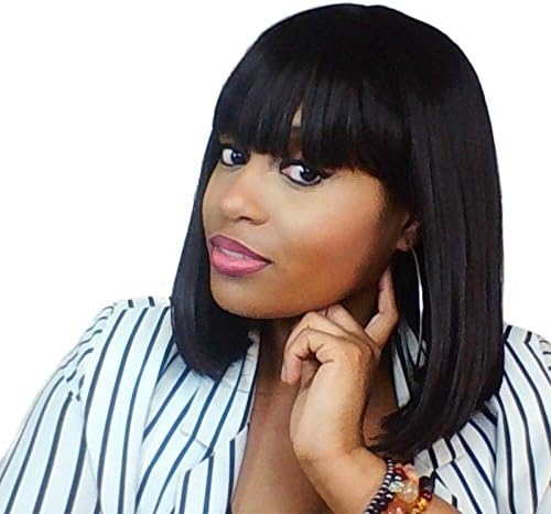 Bob Wig With Bangs Full Bob Wigs For Black Women short Straight Wigs Kanekalon Hair Free Wig Cap 14 Inches