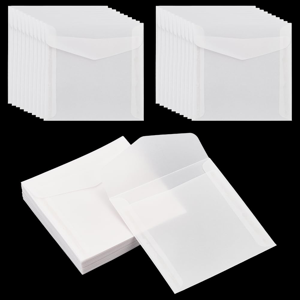 PH PandaHall 50Pcs Glassine Envelopes 4.72x4.72 Inch/ 12x12cm White Translucent Paper Envelopes, Vellum Square Clear Envelopes for Weddings Invitations Craft Project Photos Graduation Lottery Tickets
