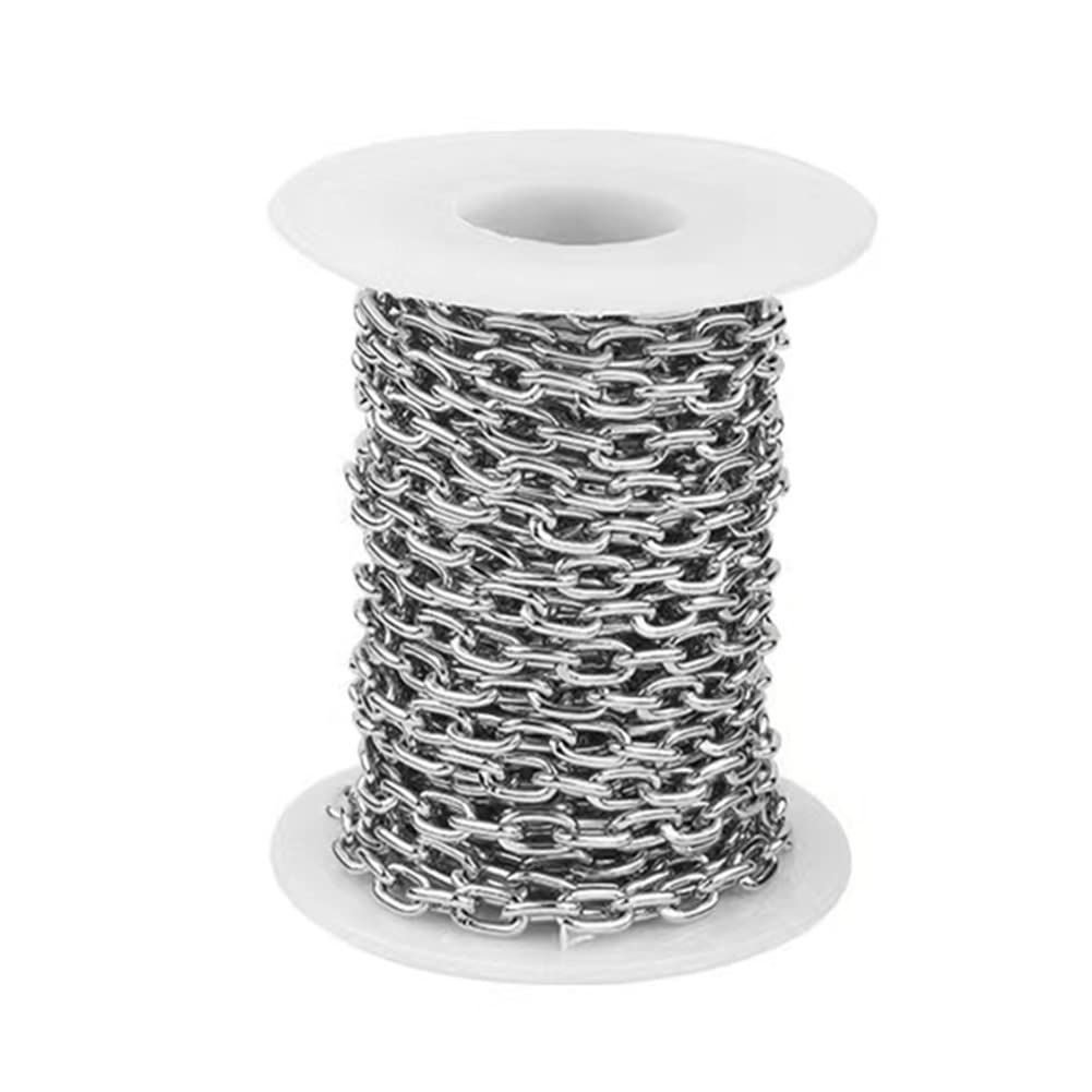 Jaydis 16.4 Feet Aluminum Curb Cross Chains 9x6x1.2mm Links Cable Chains Necklace Chain Link Silver Plated with Spool for DIY Craft Bracelet Jewelry Making