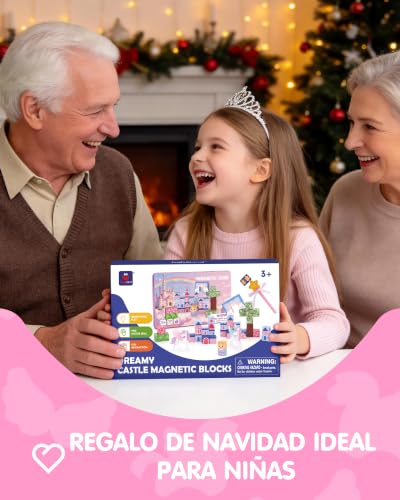 hahaland Construcciones Magneticas de Viaje, Unicornio Cubos Magneticos | 50 Piezas Magneticas Niños con 2 Unicornio, Juego Imanes Creativo, Bloques Magneticos Construccion para Niños 3 4 5 6 años