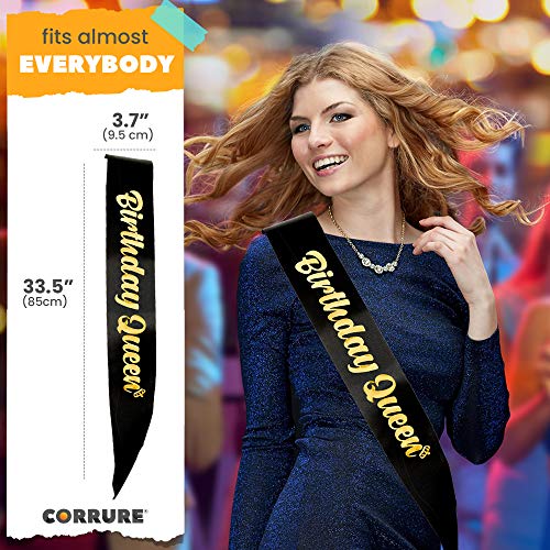 CORRURE Happy Birthday Banner Mit Quasten – Vorbedruckt In Blau & Gold, Inkl. 15 Bunten Quasten, Perfekt Für Geburtstagsdeko