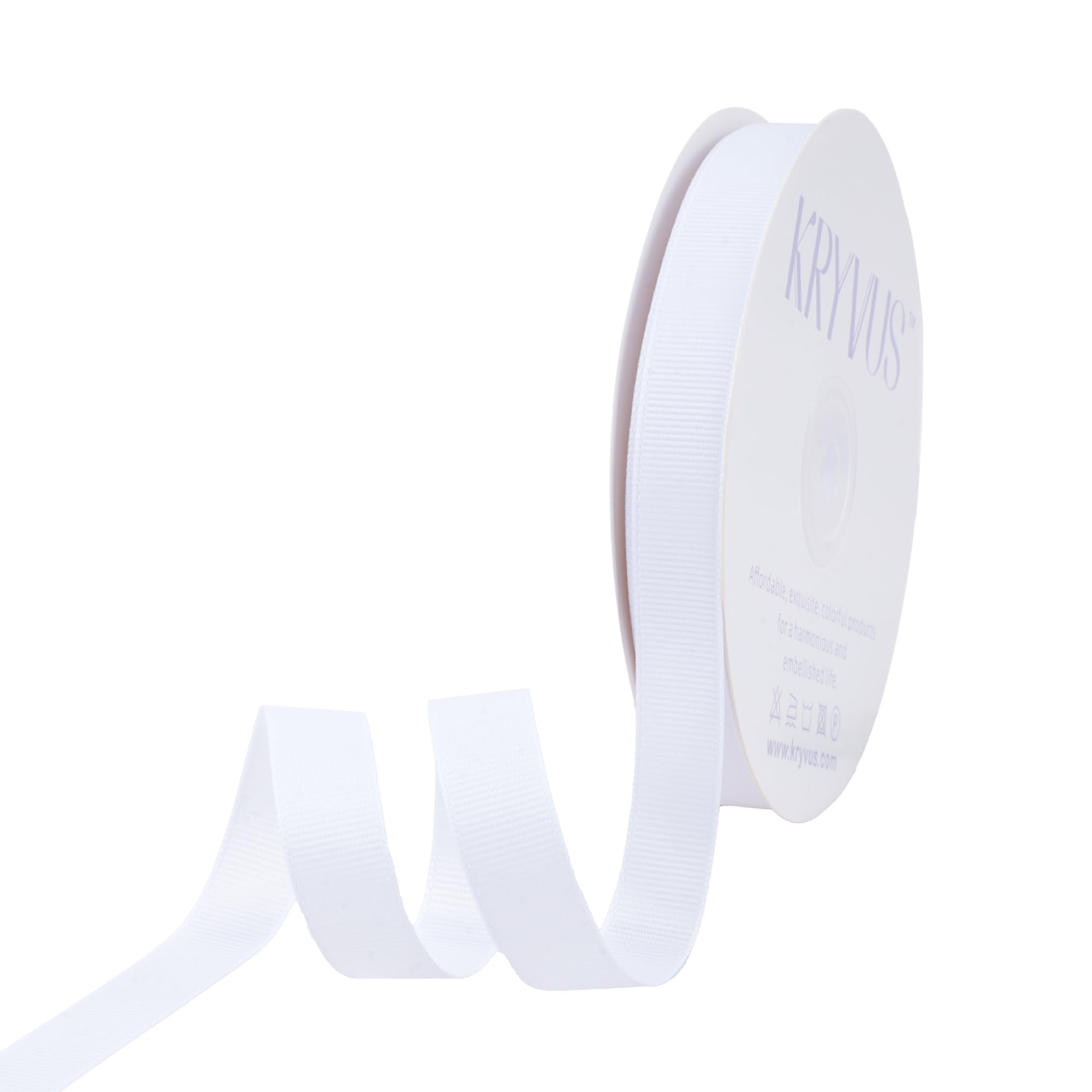 Kryvus Grosgrain Ribbon, White Ribbon 16mm x Continuous 45 Metres, White Grosgrain Ribbons Perfect for Gift Wrapping, Crafts, Sewing, Wedding Decor, DIY Hair Accessories and More