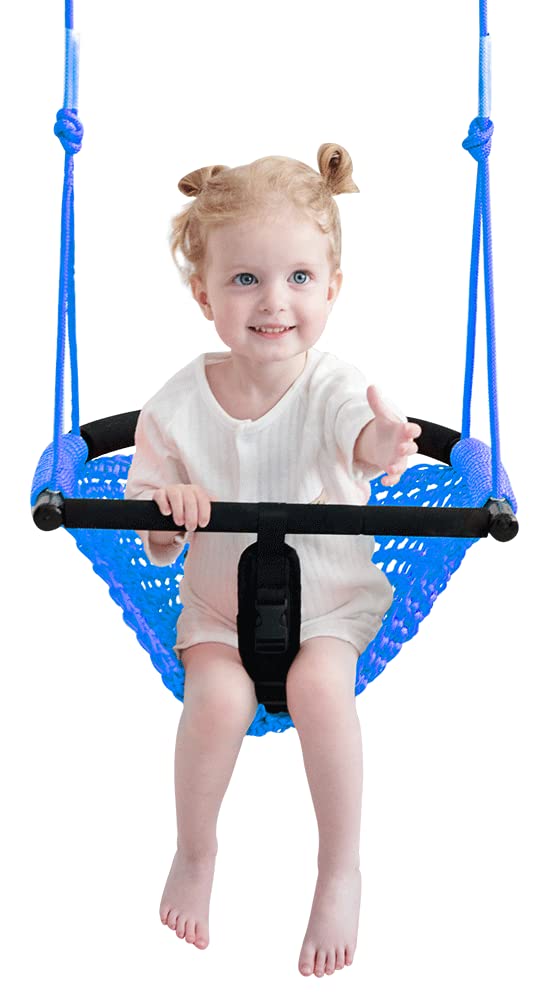 Nets Tribe 2 in 1 Toddler Swing Seat with Adjustable Ropes, Heavy Duty Rope Play Swing Set for Kids Indoor Outdoor Garden Upgrade Product (Blue)