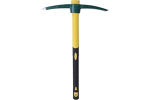 KINJOEK 17.7 Inch Pick Mattock Hoe, Forged Weeding Pickaxe Garden Pick Axe with Fiberglass Handle for Digging, Loosening Soil, Gardening, Camping or Prospecting