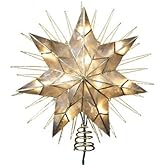 Kurt Adler 12" 7-Point Natural Capiz Lighted Tree Topper | Christmas Tree Star Topper | Gold Tree Topper Star with Lights | Light Up Star Christmas Tree Topper w/Wire Rays Accent (12 Inches, Gold)