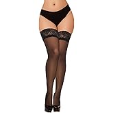 Buauty Black Thigh High Stockings for Women – Lace Top Sexy Thigh Highs Pantyhose, Plus Size Sheer Black Tights