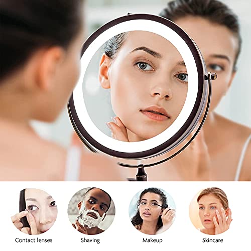 Ovente 7" Lighted Wall Mount Makeup Mirror, 1X & 10X Magnifier