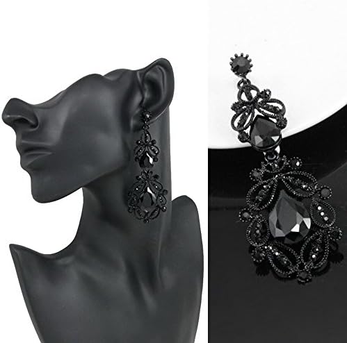 Vintage Long Black Earrings large crystal big stone earrings