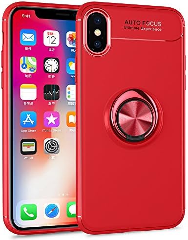 iPhone X Case, iPhone X Case with Ring, HXAYR Ultra Thin Slim Fit [Kickstand] Anti-Drop Soft Flexible TPU Back Cover with Rotating Ring Grip Holder Stand Protective Case for Apple iPhone X/10, Red