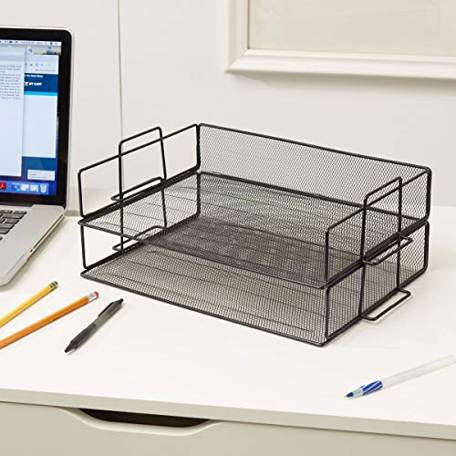 StorageMaid Stackable (2 Tier) Desktop Letter Tray Desk Organizer for School, Home and Office Basic Organization Accessories Sorter for Files, Documents, Letters, and Mail - Steel Mesh Holder