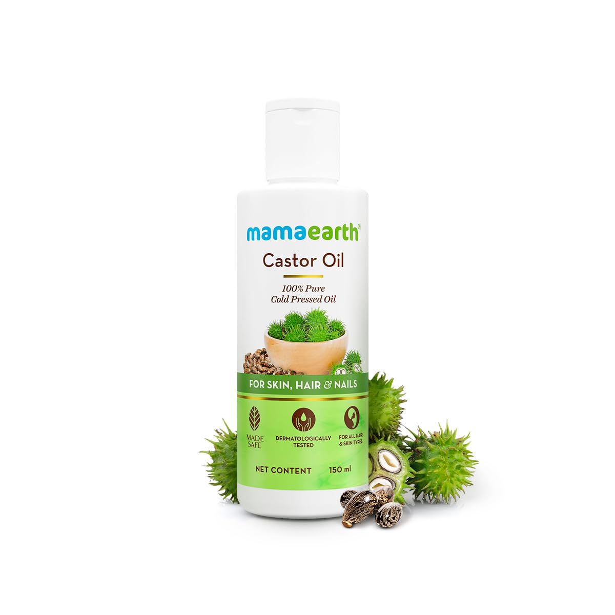 Mamaearth Castor Oil | Multi-Use Oil for Hair, Skin & Nails | Helps Eyelash, Eyebrow & Hair Growth | Nourishes Skin, Strengthens Nails | Cold Pressed & Hexane Free | 150ml