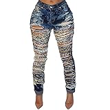VICVIK Women Knee Casual Stylish Hip Hop Skinny Denim Ripped Boyfriend Jeans (XL)
