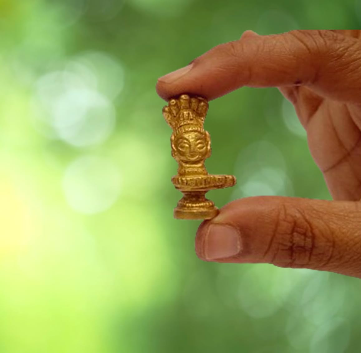 Purpledip Rare Miniature Brass Siva Mukhalingam: Unique Collectible Gold Finish Statue (12144)