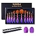 KOOBA 12 Pcs Oval Makeup Brushes Set 10 Pieces Gradational Color Brushes with Free Stand Holder and Silica Glove Clean Tool, Professional Design, Full Gift Box Set
