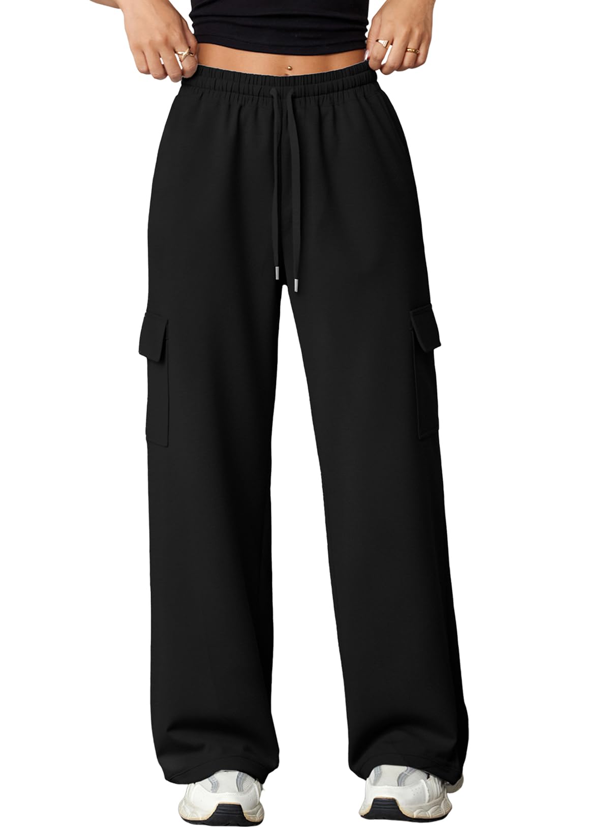 View 1 of ***SAME ITEM*****Aleumdr Wide Leg Sweatpants for Women Cargo Pants High Waisted Sweat Pants Baggy Joggers Casual Long Pants with Pockets Black Small