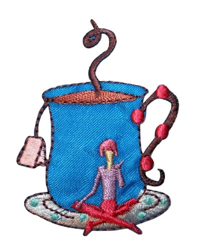ID 9023 Lady Teacup Patch Cafe Saucer Hot Drink Embroidered Iron On Applique