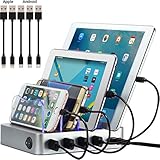 Simicore Charging Station Dock & Organizer for Smartphones, Tablets & Other Gadgets - Compact Multiple USB Charger & Phone Docking Station with Charging Status Indicator (Silver)