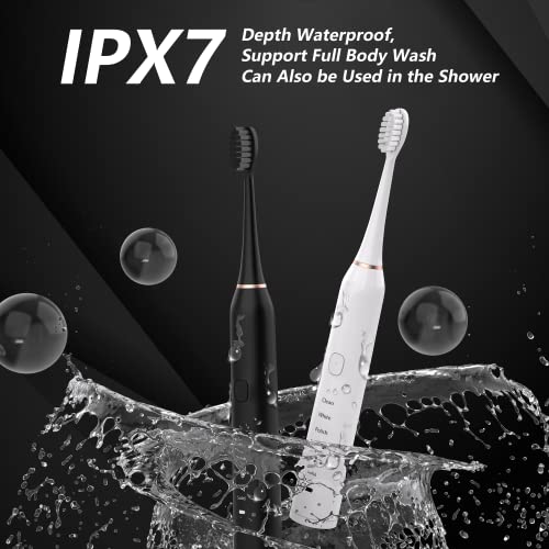 BUBBLE-FLY Two Electric Toothbrushes, Black & White Set Electric Toothbrush, Dual Handle 38000 VPM Electric Toothbrush - 6 Modes with Smart Timer ,Including 12 Dupont Brush Heads,ipx7 Waterproof....
