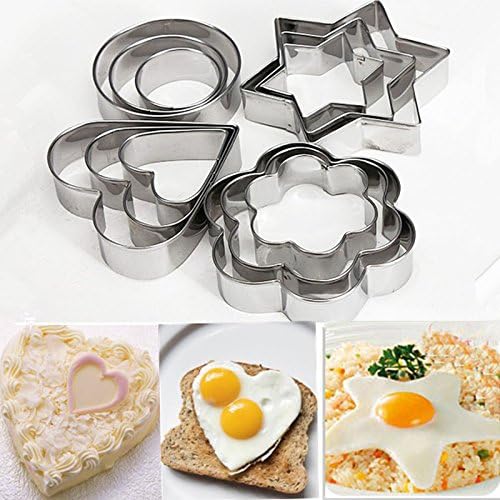 12Pc/Set Baking Moulds Stainless Steel Cookie Cutters Plunger Biscuit DIY Mold Star Heart Cutter Baking Mould Stencils Pastry 12Pcs Per Set