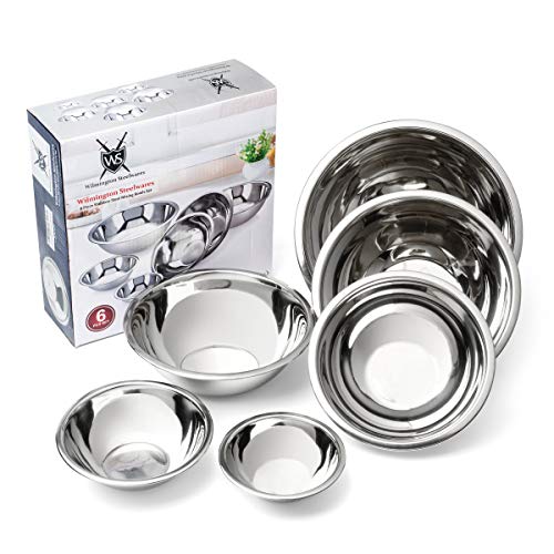 Wilmington Steelwares Premium Heavy Gauge Stainless Steel Mixing Bowls - Set Of 6 - Polished Mirror Finish Nested Bowls of 8 Qt, 5 Qt, 4 Qt, 3 Qt, 1.5 Qt And 3/4 Qt - Perfect Gift for Your Kitchen