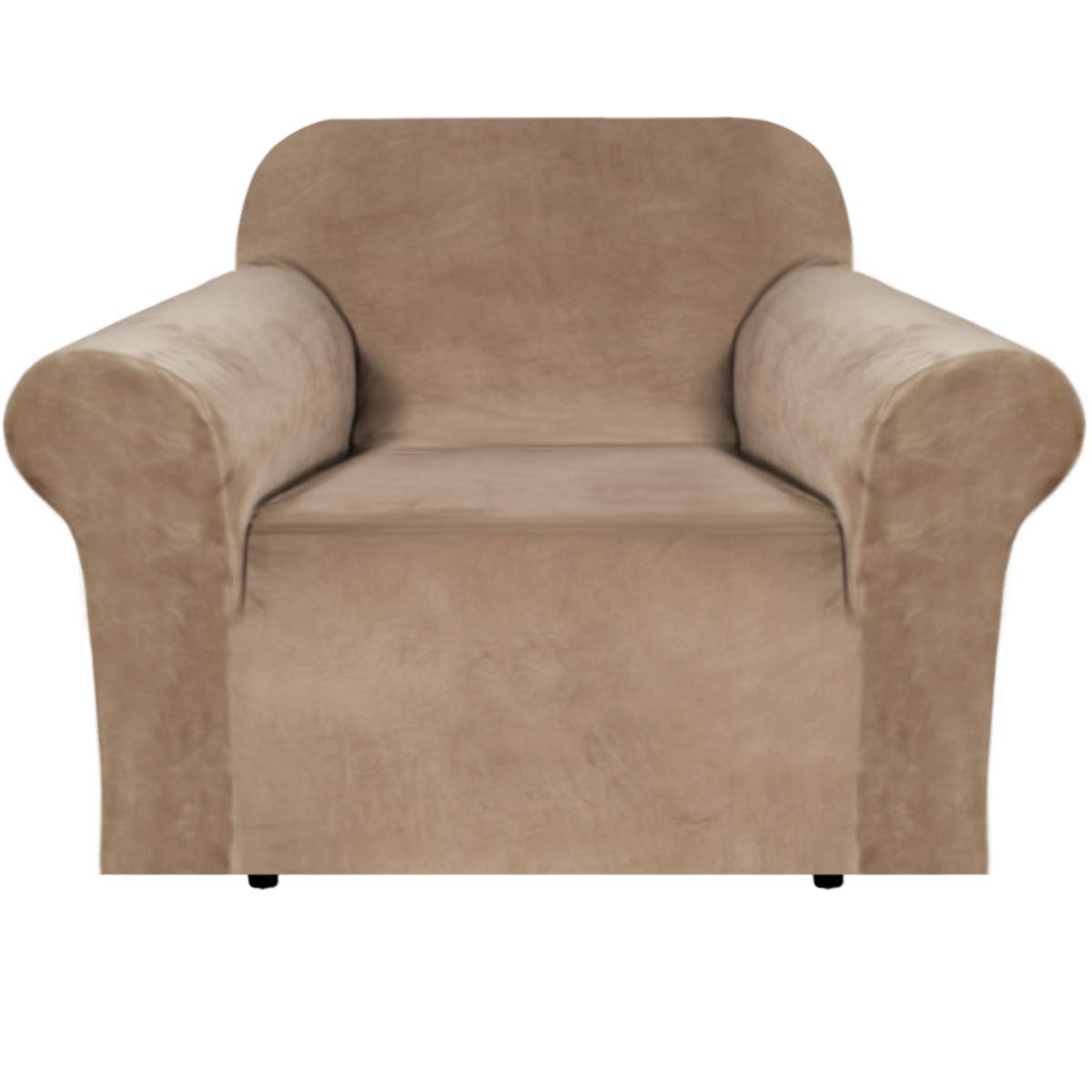 Photo 1 of H.VERSAILTEX Stretch Velvet Armchair Cover Couch Covers 1 Cushion Chair Slipcover for Living Room Furniture Cover Crafted from Thick Comfy Rich Velour (Chair 31"-49", Camel)