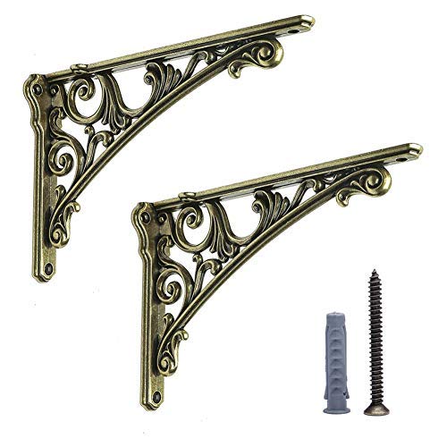 HARPOON 2 Pack Shelf Brackets Cast Iron, Large 7.8X 5.5 inch (Antique Brass) — image 1