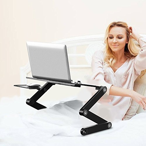 Laptop Stand for Bed and Sofa, Cozy Portable Lap Desk Adjustable Laptop Table Stand Up/Sitting with Dual CPU Cooling Fans and Mouse Pad (Black) - Thumbnail 6