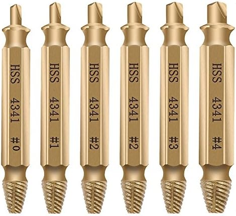 Damaged Stripped Screw Extractor and Remover Tool Set 6 Pieces, Made from Premium HSS 4341 with Titanium Coating Broken Bolt Nail Screw Extractor Set, HSS Easy Out Extractor Kit, Hardness 62-63HRC