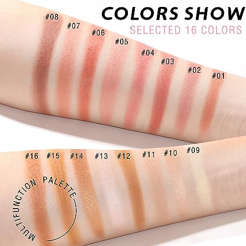 NewBang 16 Colors Blush Contour Highlighter Makeup Palette with Brush, Matte Mineral Face Blush Powder for Cheek, Bright Shimmer Illuminator Bronzer Professional Facial Beauty Makeup Blushes Set