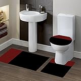 GorgeousHomeLinen (#7) 2 Tone BLACK/BURGUNDY 3pc Bathroom Set Bath Mat Contour and Toilet Lid Cover with Rubber Backing Rugs