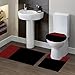 GorgeousHomeLinen (#7) 2 Tone BLACK/BURGUNDY 3pc Bathroom Set Bath Mat Contour and Toilet Lid Cover with Rubber Backing Rugs