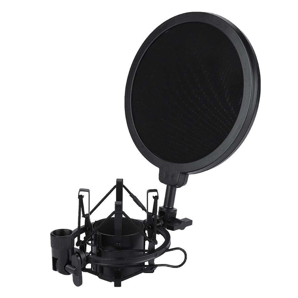 Professional Condenser Microphone Pop Filter Mesh+Shock Mount Stand Kit, Double Mesh Pop Filter Effectively Reduces the Plosive Sound.