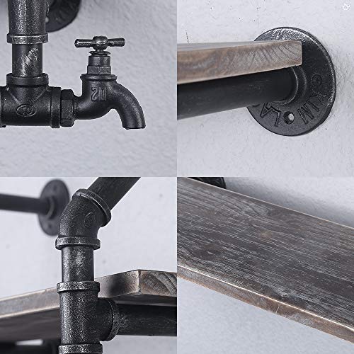 Industrial Bathroom Shelves Wall Mounted 2 Tiered,Rustic Pipe Shelf with Towel Rack Bathroom Shelf Over Toilet,24in Iron Pipe Shelving with Towel Bar,Farmhouse Wood Shelves Metal Floating Shelves