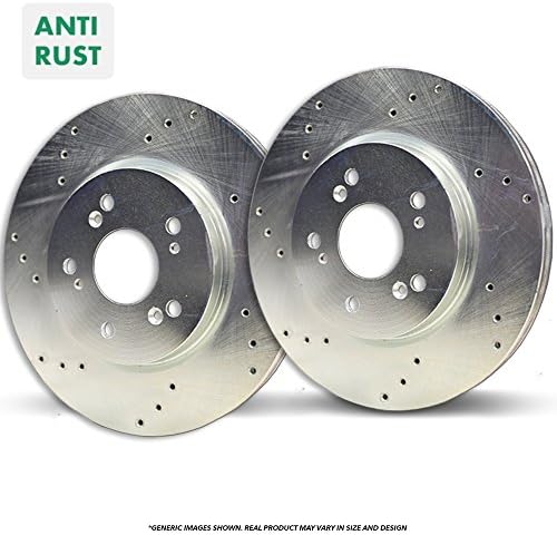 Rear Rotors^^2 Heavy Duty Coated Cross Drilled Brake Rotors^^8lug