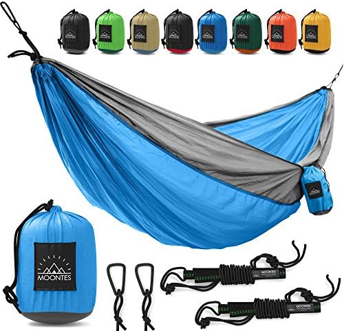 Camping Hammock - Double Hammock with Hammock Straps Indoor Outdoor Best Quality Hammocks 500 lbs Portable Hanging Nylon Hammock Kit 118" 78" Full Package for Men Women Blue Grey