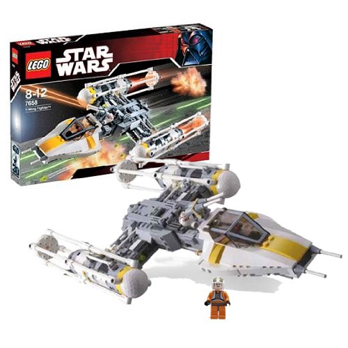 Lego Year 2007 Star Wars Series Vehicle Set #7658 Y-WING FIGHTER with  Twin Nose-Mounted Laser Cannons, Movable Cockpit Turret and Extended Engine