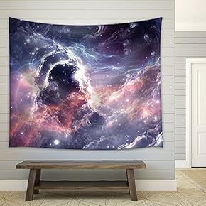 Plasmatic Nebula, Deep Outer Space Background with Stars - Fabric Wall Tapestry Home Decor - 51x60 inches