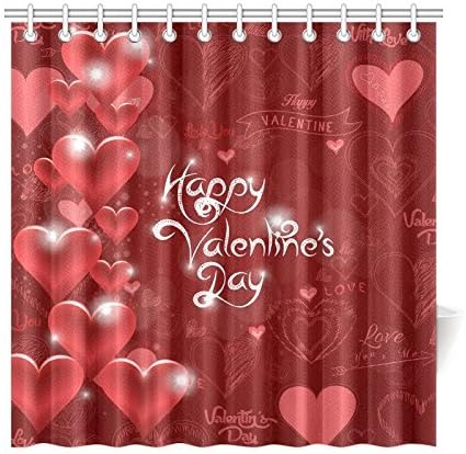 Abaysto Valentine's Day Home Bath Decor Red Heart Shaped Love Shower Curtain Bathroom,Mildew Resistant Waterproof Polyester Curtain