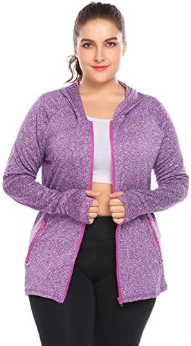 Elever Women Lightweight Active Full Zip Hoodie Jacket with Thumb Holes